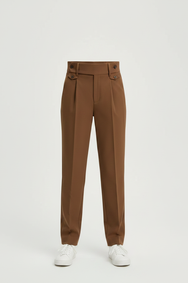 Pantalon Chino Marron Plissé Taille Haute Élégant Enfant - Gabardine - vue 3