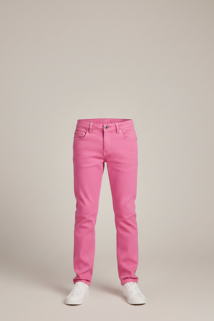 Pantalon Chino Rose Vif Garçon Coton Ajustable Slim - vue 3