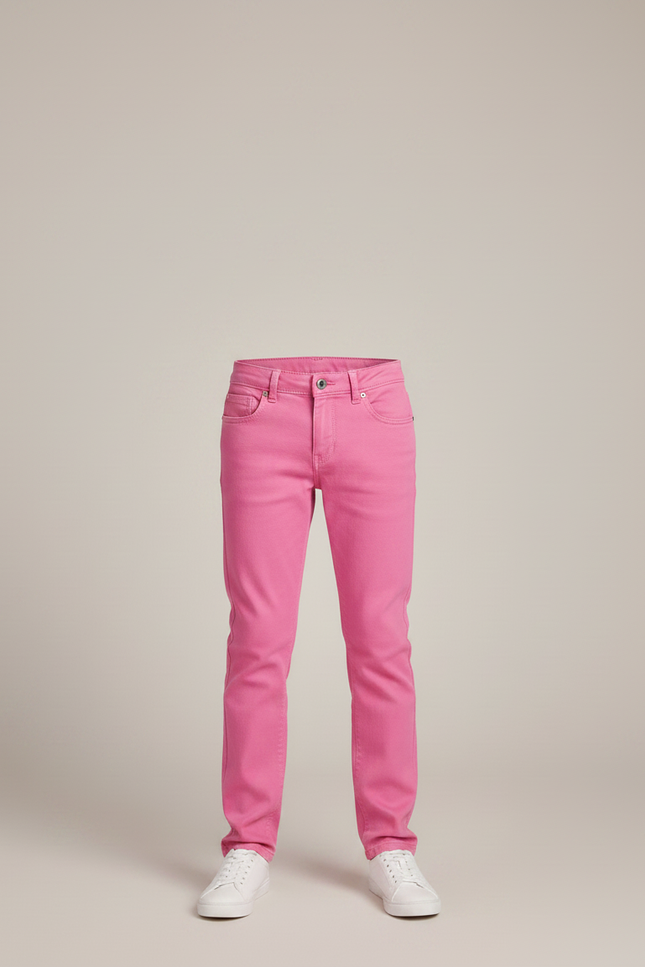 Pantalon Chino Rose Vif Garçon Coton Ajustable Slim - vue 3