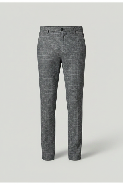 Pantalon Chino Homme Carreaux Gris Droit Élégant - Laine - vue 3