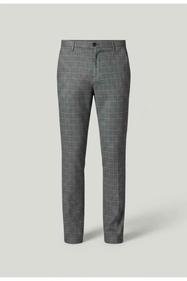 Pantalon Chino Homme Carreaux Gris Droit Élégant - Laine - vue 3