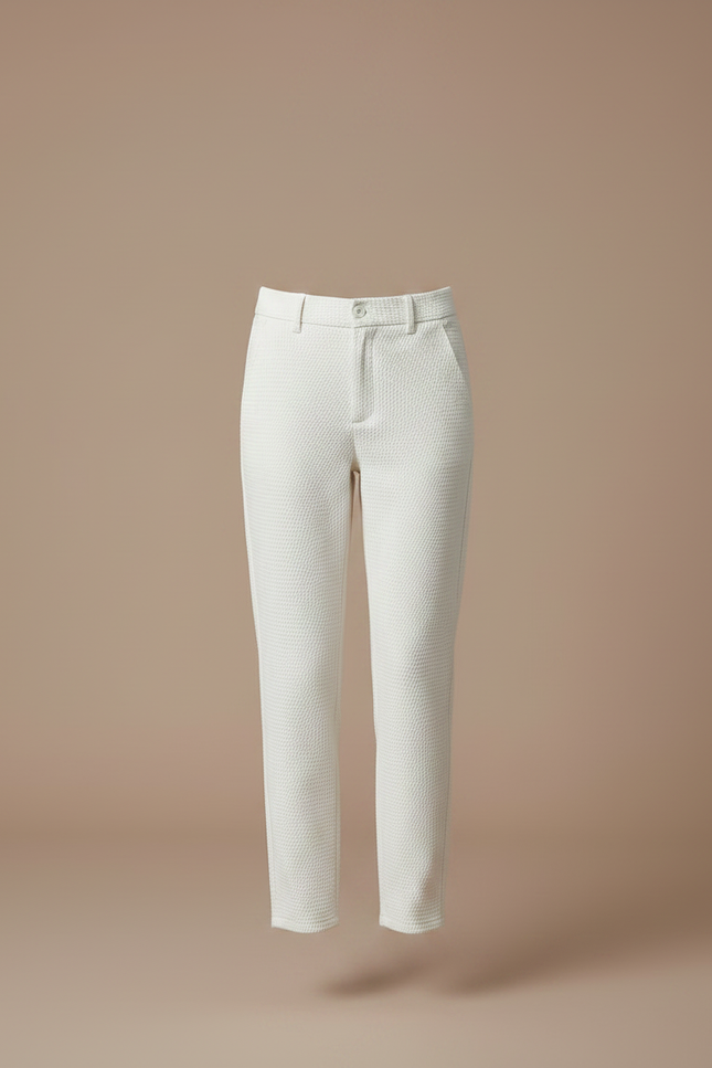 Pantalon Chino Écru Texturé Fille Coupe Droite - Blanc Coton - vue 3