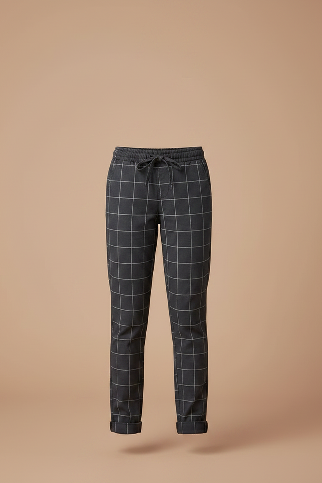 Pantalon Chino Carreaux Gris Cordon Décontracté Fille - Coton - vue 3
