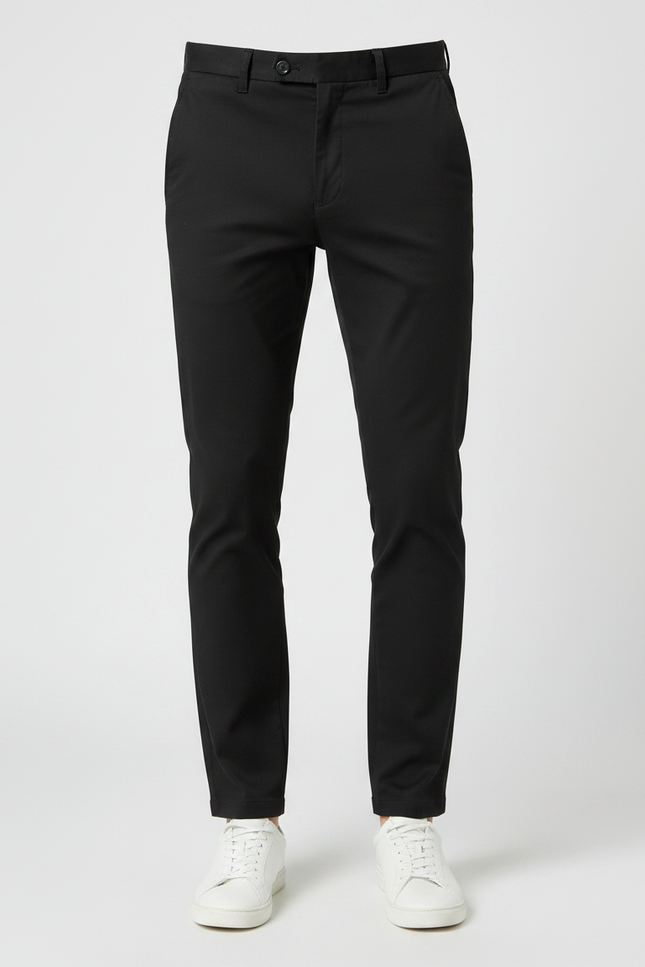 Pantalon Chino Noir Uni Slim Homme Élégant - Gabardine - vue 3
