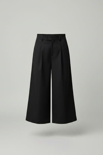 Pantalon Chino Noir Ample Plissé Fille Élégant - Gabardine - vue 3