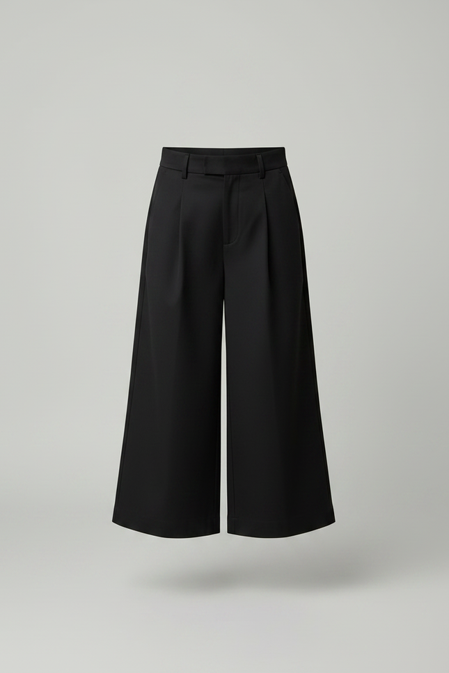 Pantalon Chino Noir Ample Plissé Fille Élégant - Gabardine - vue 3