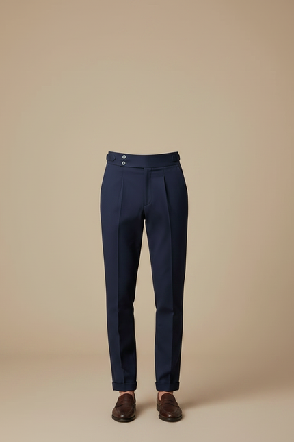 Pantalon Chino Homme Bleu Marine Taille Haute Plissé Élégant - Gabardine - vue 3