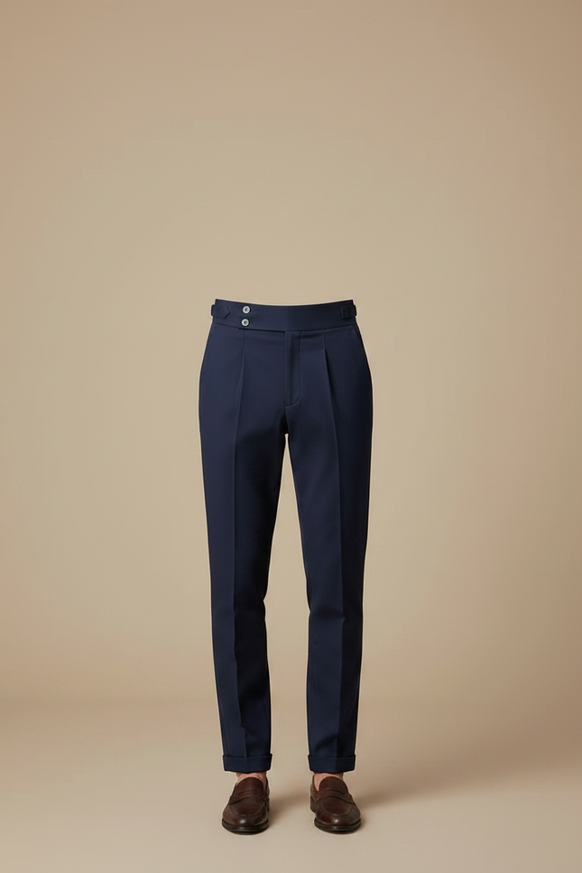 Pantalon Chino Homme Bleu Marine Taille Haute Plissé Élégant - Gabardine - vue 3