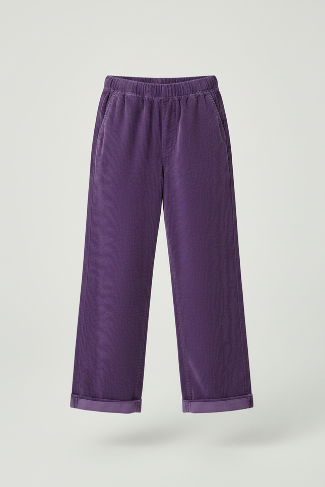 Pantalon Chino Violet Côtelé Droit Enfant Décontracté - Cordé - vue 3