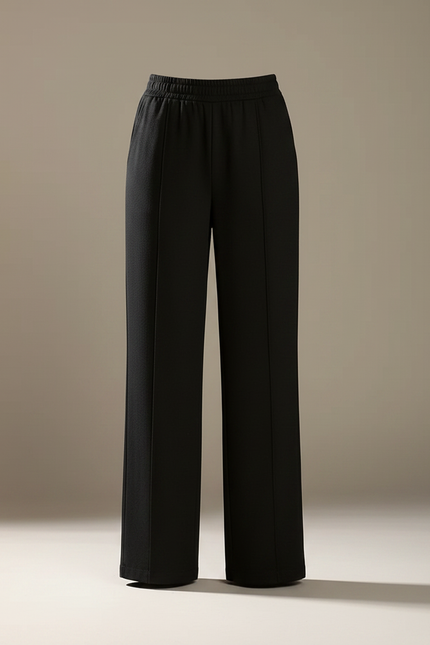 Pantalon Chino Noir Ample Taille Haute Femme Élégant - Maille - vue 3