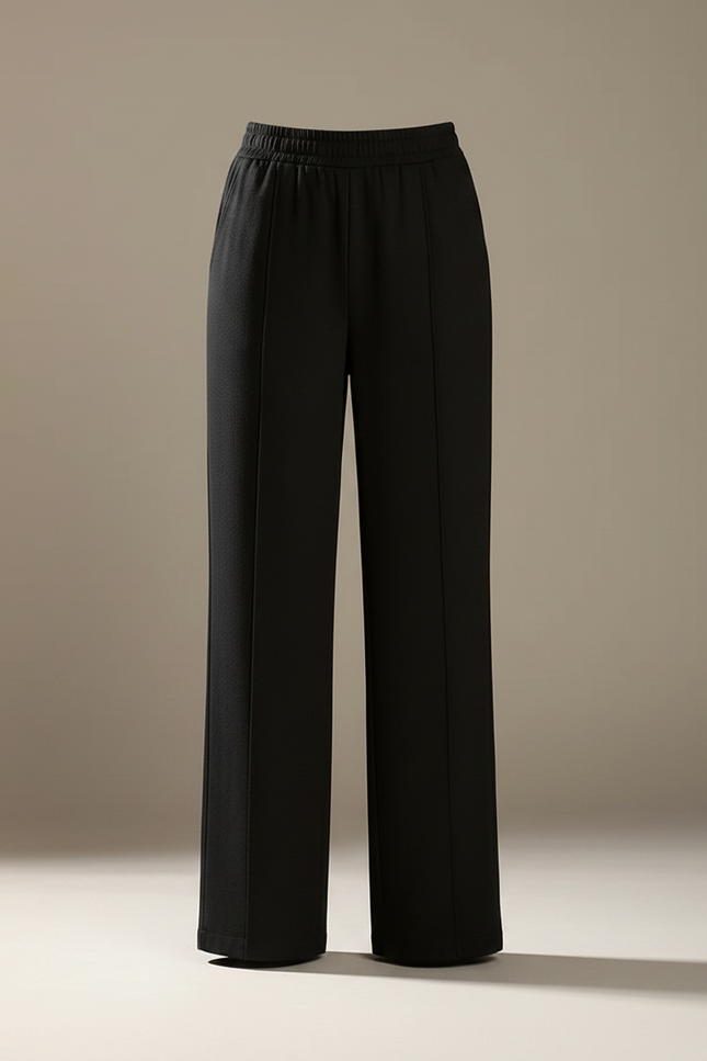 Pantalon Chino Noir Ample Taille Haute Femme Élégant - Maille - vue 3