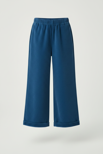 Pantalon Chino Bleu Côtelé Ample Décontracté Enfant - Cordé - vue 3