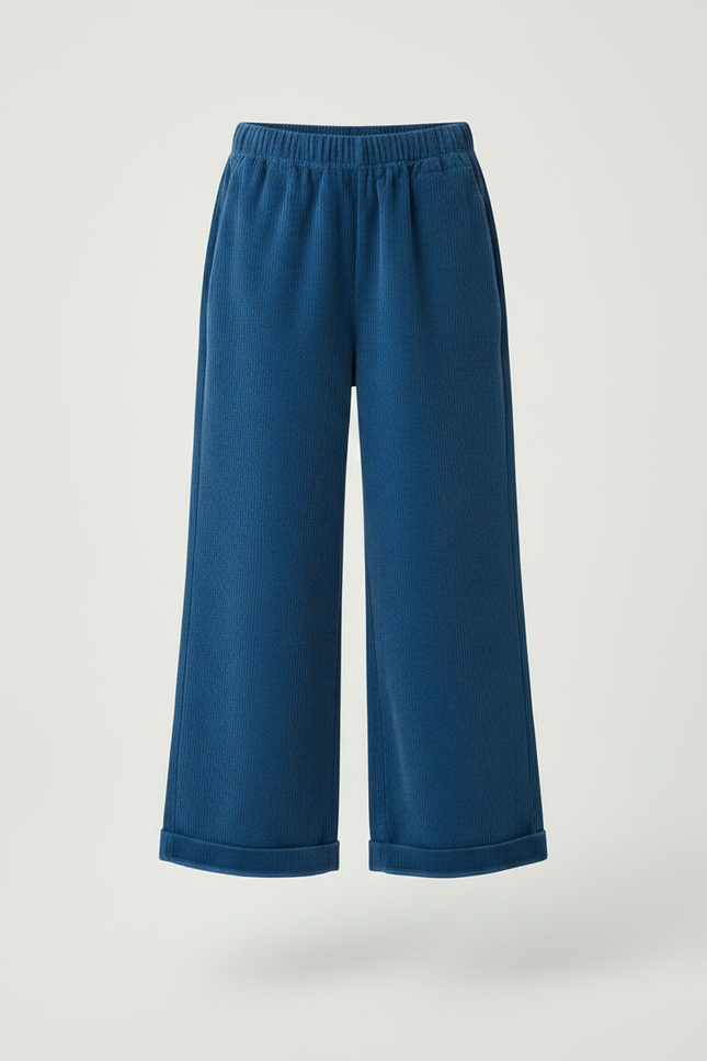 Pantalon Chino Bleu Côtelé Ample Décontracté Enfant - Cordé - vue 3