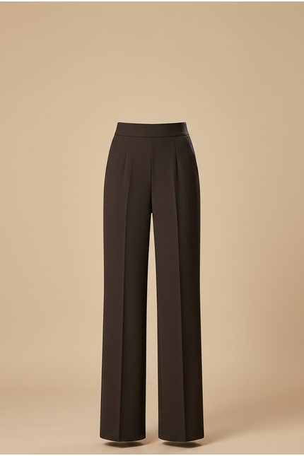 Pantalon Chino Marron Élastique Taille Haute Droit Femme - Polyester - vue 3