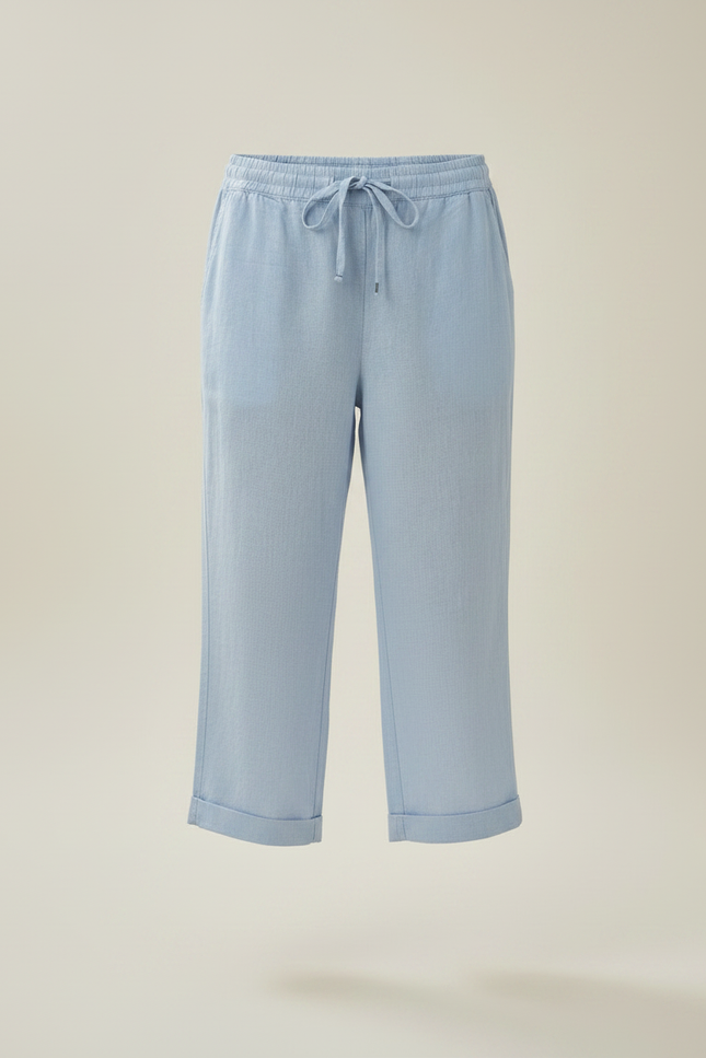 Pantalon Chino Bleu Ciel Lin Cordon Décontracté Ample - vue 3