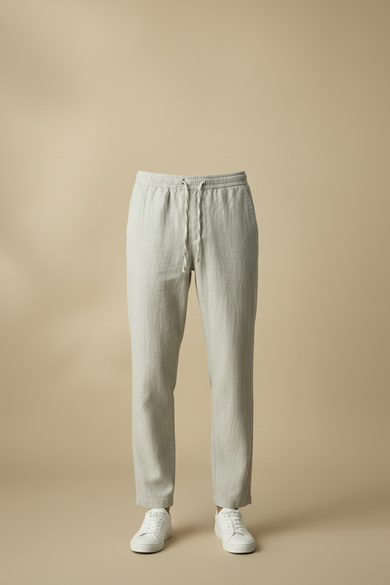 Pantalon Chino Lin Coton Droit Décontracté Homme Clair - Gris - vue 3