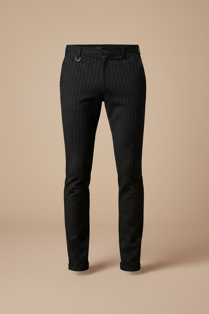 Pantalon Chino Noir Rayures Fines Slim Habillé - Gabardine - vue 3
