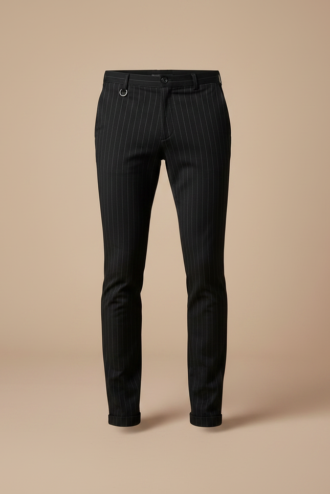 Pantalon Chino Noir Rayures Fines Slim Habillé - Gabardine - vue 3