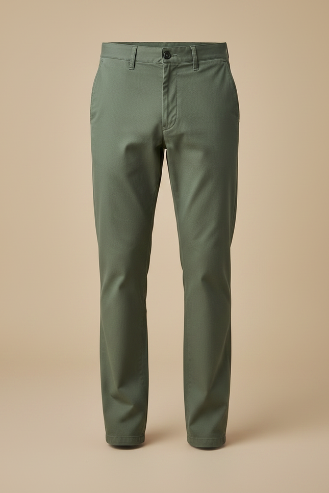 Pantalon Chino Vert Olive Coton Droit Décontracté Homme - Kaki - vue 3