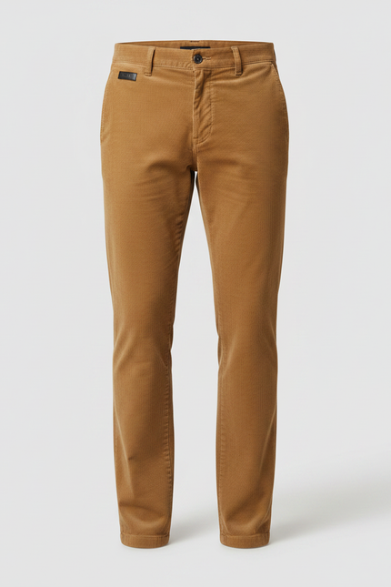 Pantalon Chino Velours Côtelé Marron Coupe Droite Homme - vue 3
