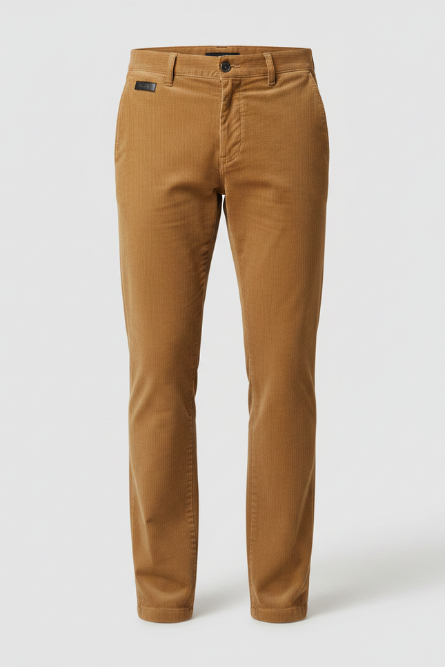 Pantalon Chino Velours Côtelé Marron Coupe Droite Homme - vue 3