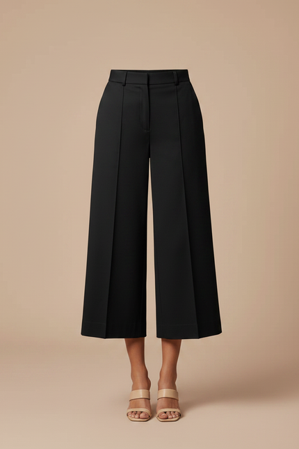 Pantalon Chino Noir Ample Taille Haute Business Femme - Gabardine - vue 3
