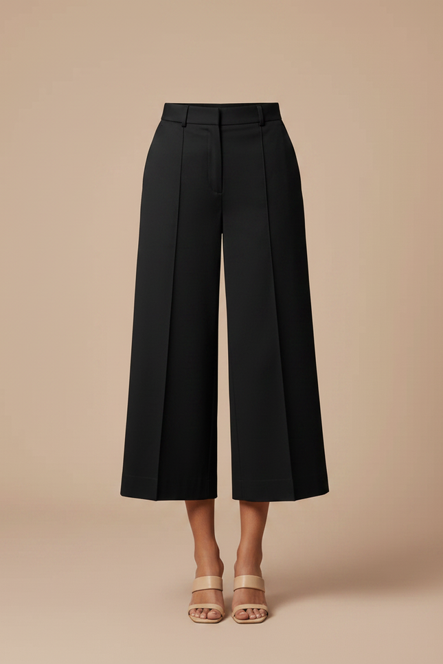 Pantalon Chino Noir Ample Taille Haute Business Femme - Gabardine - vue 3