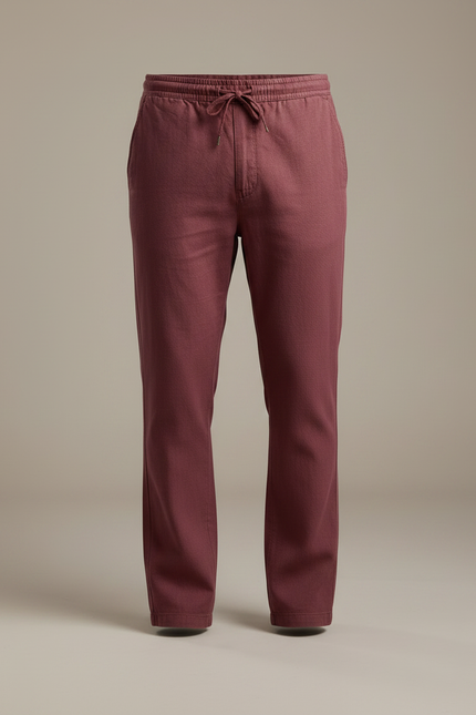 Pantalon Chino Bordeaux Lin Coton Droit Homme Décontracté - vue 3