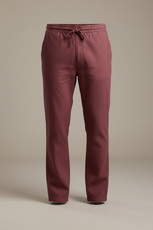 Pantalon Chino Bordeaux Lin Coton Droit Homme Décontracté - vue 3