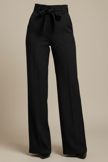 Pantalon Chino Noir Taille Haute Fluide Élégant - Polyester - vue 3