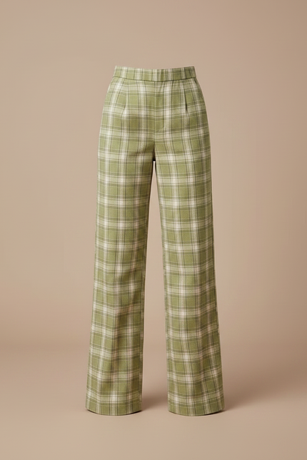 Pantalon Chino Vert Carreaux Ample Décontracté Fille - Gabardine - vue 3