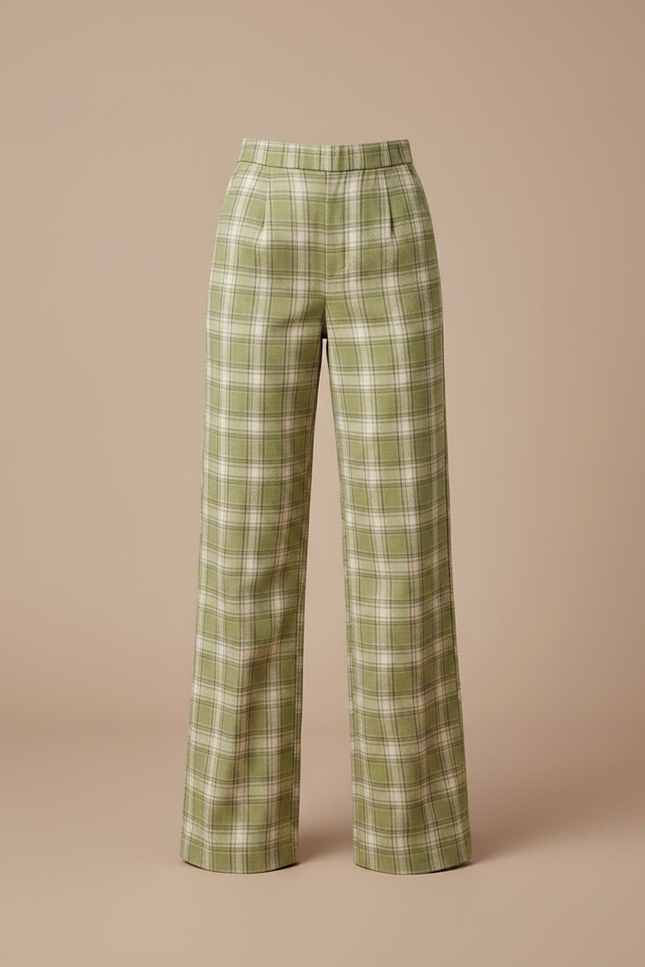 Pantalon Chino Vert Carreaux Ample Décontracté Fille - Gabardine - vue 3