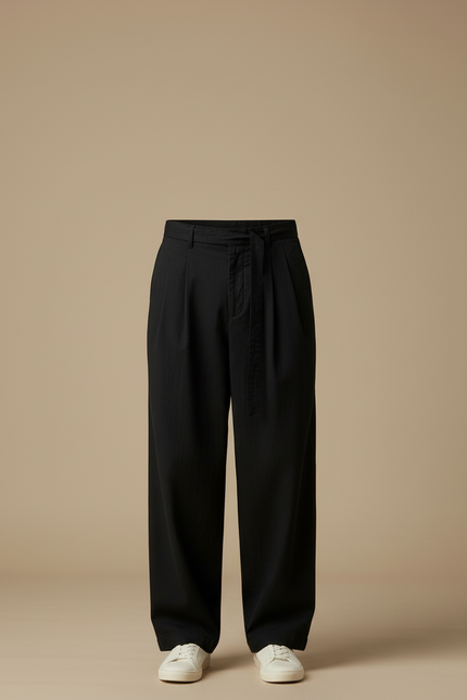 Pantalon Chino Noir Ample Coton Cordon Décontracté Homme - vue 3