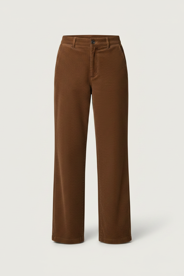 Pantalon Chino Velours Côtelé Marron Ample Femme - vue 3