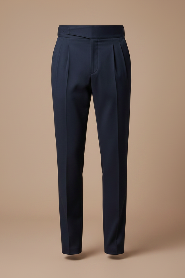 Pantalon Chino Bleu Marine Plissé Taille Haute Élégant - Gabardine - vue 3