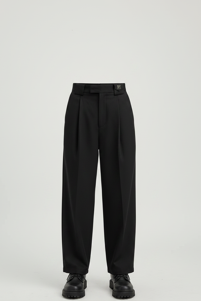 Pantalon Chino Noir Ample Plissé Décontracté Garçon - Gabardine - vue 3