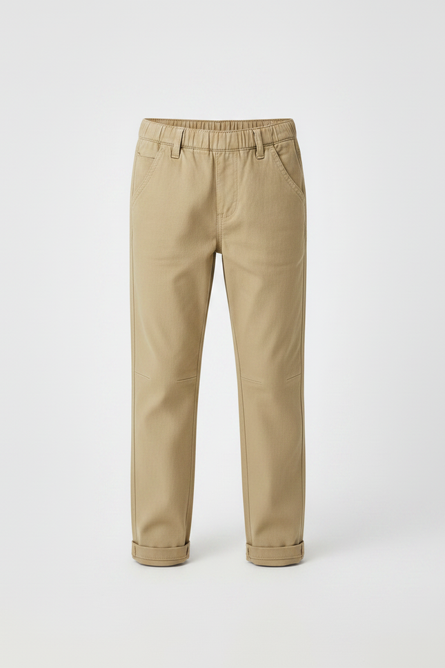 Pantalon Chino Kaki Coton Décontracté Coupe Droite Enfant - vue 3