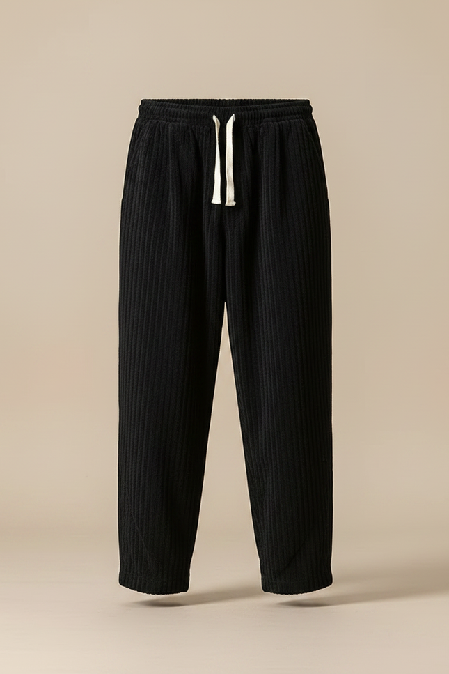 Pantalon Chino Noir Côtelé Ample Décontracté Homme - Cordé - vue 3