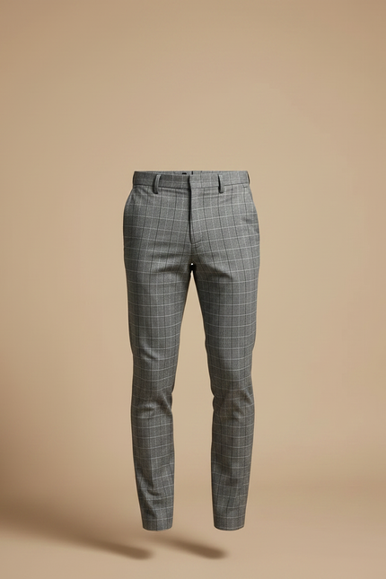 Pantalon Chino Carreaux Slim Gris Élégant Homme - Polyester - vue 3
