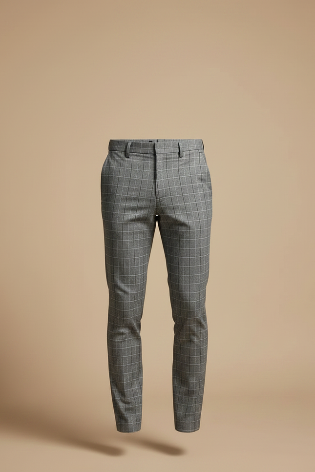 Pantalon Chino Carreaux Slim Gris Élégant Homme - Polyester - vue 3