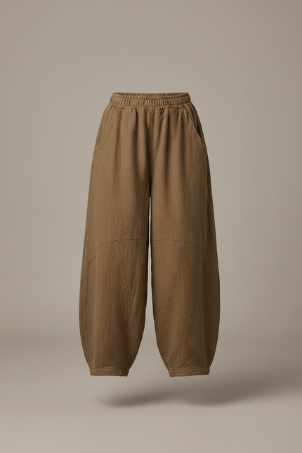 Pantalon Chino Marron Ample Lin Coton Enfant - Kaki - vue 3