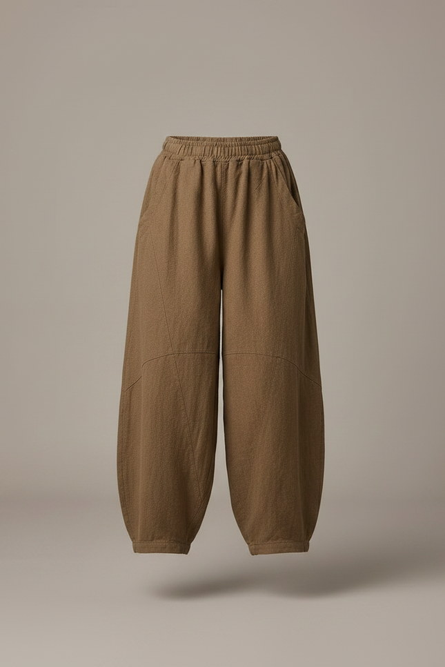 Pantalon Chino Marron Ample Lin Coton Enfant - Kaki - vue 3