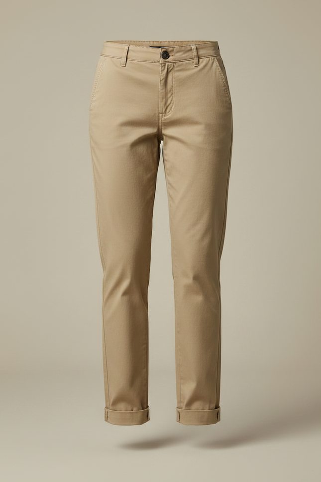 Pantalon Chino Kaki Coton Décontracté Femme Coupe Droite - vue 3