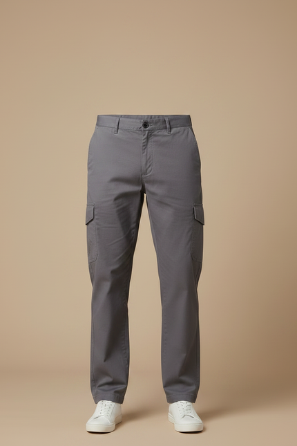 Pantalon Chino Gris Coton Cargo Droit Homme Décontracté - vue 3
