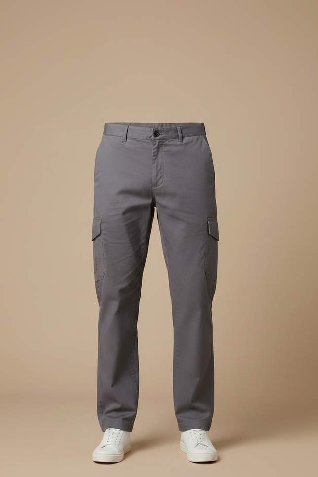 Pantalon Chino Gris Coton Cargo Droit Homme Décontracté - vue 3