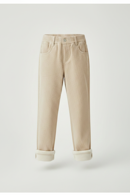 Pantalon Chino Écru Côtelé Doublé Chaud Enfant - Beige Velours - vue 3