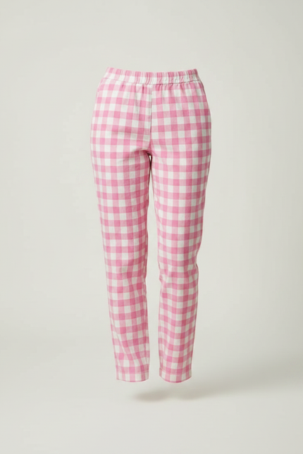Pantalon Chino Rose Carreaux Décontracté Ample Coton - vue 3
