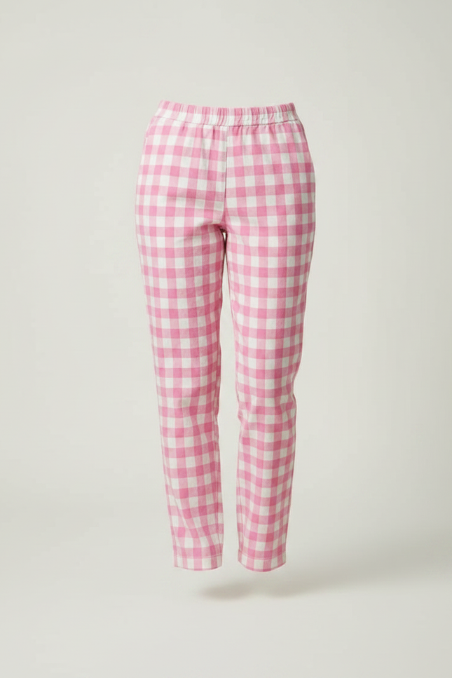 Pantalon Chino Rose Carreaux Décontracté Ample Coton - vue 3
