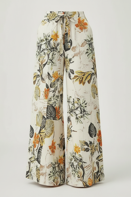 Pantalon Chino Large Imprimé Floral Bohème Décontracté Femme - Multicolore Lin - vue 3