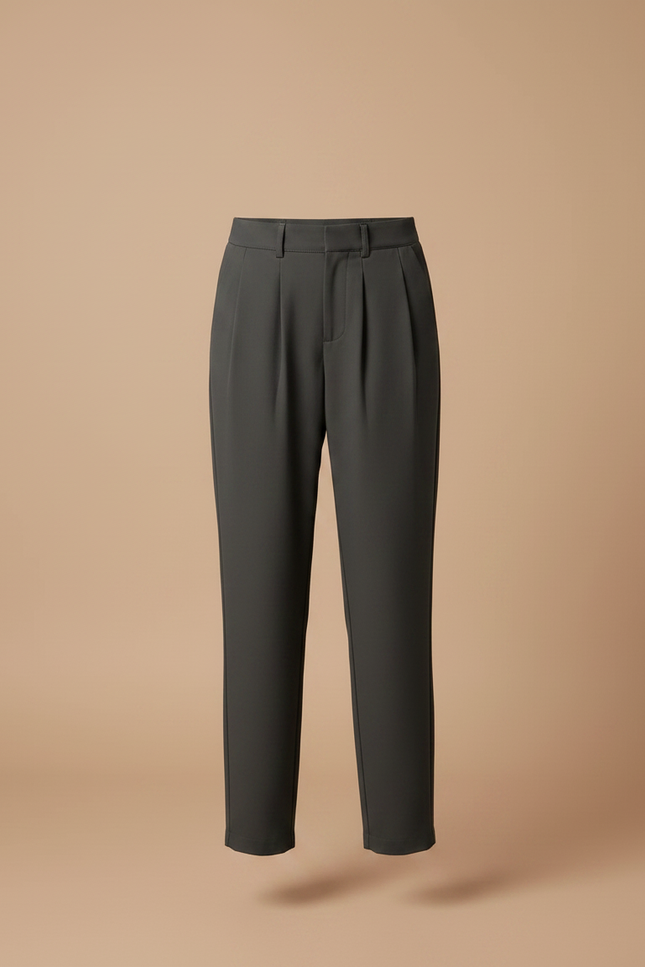 Pantalon Chino Gris Anthracite Plissé Droit Femme - Gabardine - vue 3
